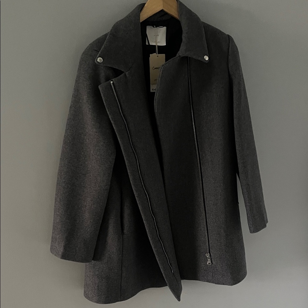 Mango Dark Gray Wool-Blend Pea Coat